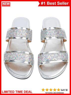 Rhinestone Flat Sandals Open Toe Slip On Slide Summer Beach Shoes